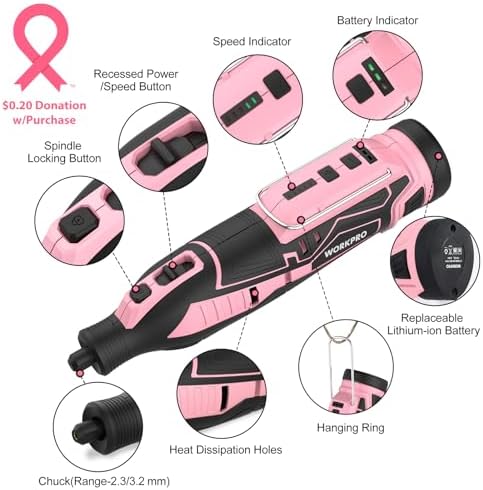 WORKPRO Pink 12V Cordless Rotary Tool Kit for DIY Crafts