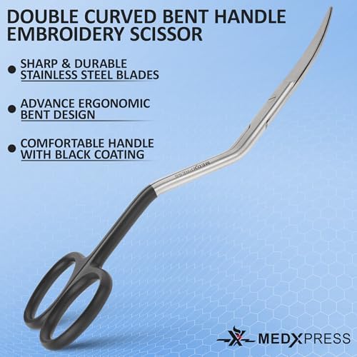 Bent Handle Double Curved Embroidery Scissors 6 Inch Stainless Steel Embroidery Scissors for Fabric Stitches and Crafting Machine Embroidery Sewing Applique scissors.