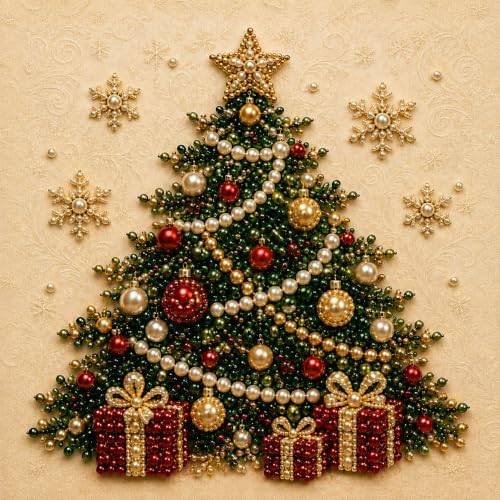 LJSCQF DIY Christmas Pearl Diamond Painting Art Kit with Frame, Home Wall Decor Art Craft Kit, Holiday Christmas Wall Decor, Handmade Home Decoration Gift (Tree, 12x12in)