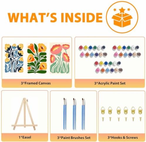 3 Pack Frame Paint by Numbers Kit for Adults, Flowers Paint by Numbers