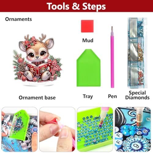 Christmas Diamond Art Kits for Adults,Fawn Reading Book Diamond Painting