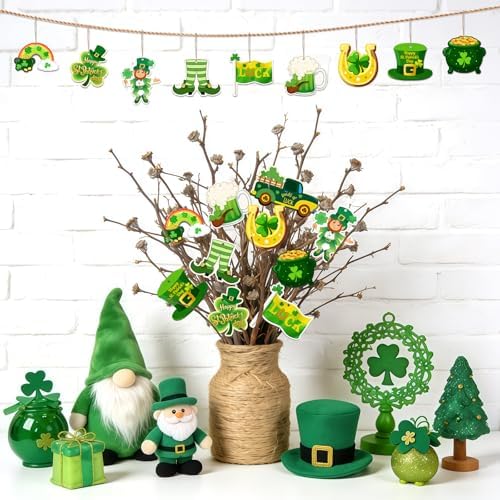 80PCS Wooden St. Patrick's Day Ornaments to Paint Shamrock Cutout Decorations,10 Styles DIY Blank Unfinished Wood Shamrock Cutouts Ornament for Tree Home Crafts Hanging, Hat Beer Gifts Indoor Spring