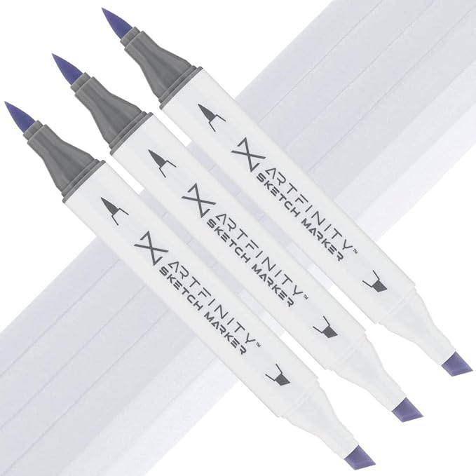 Artfinity Sketch Markers - Set of 3 - Pale Thistle BV7-0, Vibrant, Professional, Dye-Based Alcohol Markers for Artists, Drawing, Travel, & More