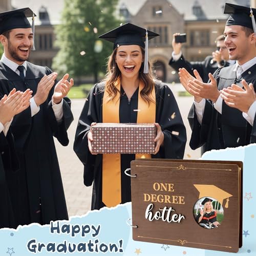 CY2SIDE Graduation Photo Album Scrapbook - 30Page One Degree Hotter Wooden Graduation Scrapbook Craft Kit School Day Memory Book DIY Class 2026 Graduate Handmade Album Gift for College Senior Grad