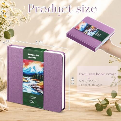 5.5in Watercolor Sketchbook Journal Square Watercolor Notebook Purple