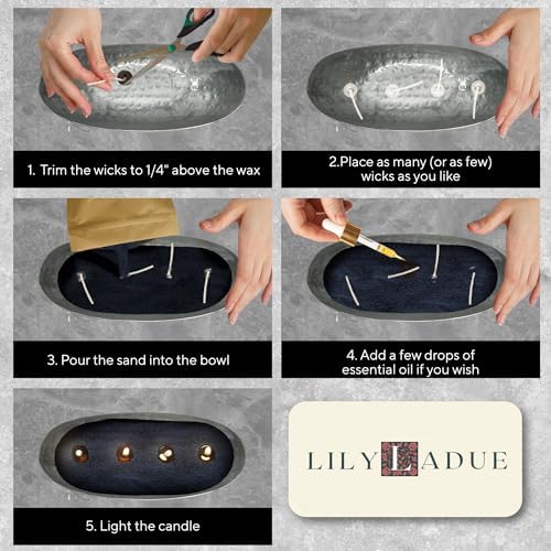 LILY LADUE Black Sand Candle Kit - 1Lb/16Oz Pearled Candles Sand and Wicks (24) with Platinum Holder, Unscented Aroma Beads, Reusable Pearled Candle Wax for DIY Home Kit, Powder Beads Refill Available