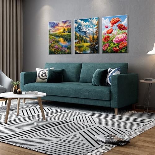 JOOZ 4 Pack Paint by Numbers Kit for Adults with Frame Landscape Paint by Number with Easel DIY Flowers Oil Painting Kits for Home Wall Decor 8x12 Inch