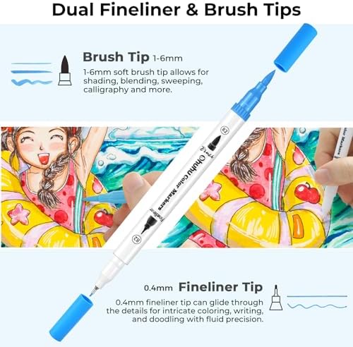 Ohuhu Adult Coloring Book Markers 160 Color Dual Tip Water-Based-Maui-White | No Bleed Coloring Markers Fineliner & Brush Drawing Pens Art Pens for Kids Adults Sketch Journal