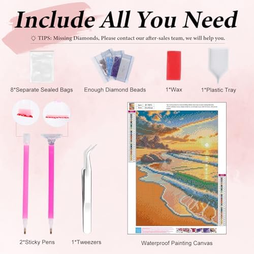 Yezavesu Beach Diamond Art Kits for Adults, Sunset 5D Diamond Painting Kit for Beginners, DIY Round Full Drill Painting with Gem Art Craft Kits for Home Wall Decor 12x16 Inch