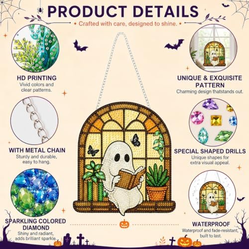 Ghost Hanging Diamond Art Kits for Adults, Diamond Painting Suncatchers