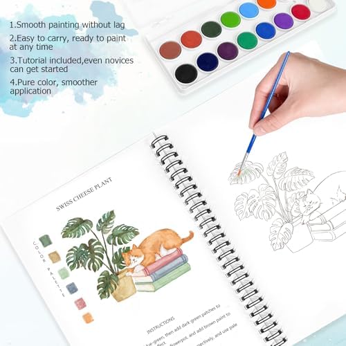 Watercolor Workbooks, 16 Colors Water Color Books Paint Set for Adults, Watercolor Coloring Book for Beginners, Water Color Workbook, 15 Beautiful Paintings for Beginners (Plants)