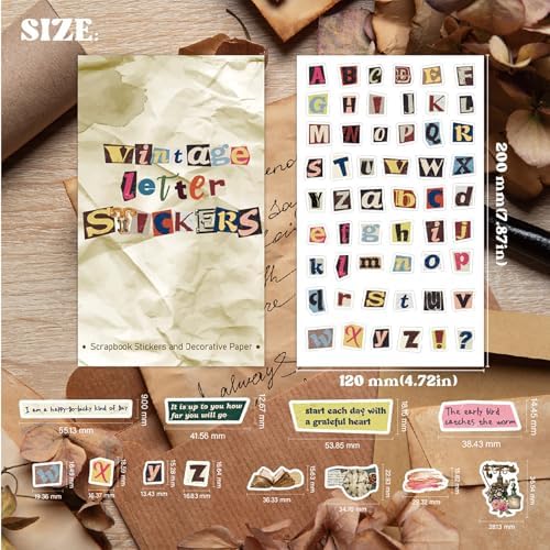 Doraking 38 Sheets Vintage Letter Washi Stickers and Scrapbook Papers for Journaling, Pre-Cut Aesthetic Washi Stickers Material Paper for Scrapbooking Junk Journal Supplies DIY Crafts Arts