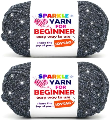 2 Pack Sparkle Beginner Crochet Yarn for Crocheting Knitting Multicolor Easy Crochet Yarn for Beginners(Navy Blue)