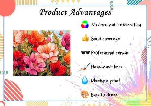 Flower Paint by Numbers Kit for Adults,Poppy Adult Painting by Numbers for Beginner on Canvas,DIY Painting Kits for Home Wall Decor,Gifts (Flower1)