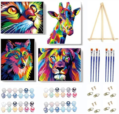 4 Pack Paint by Numbers Kit for Adults Framed Canvas with Wooden Easel