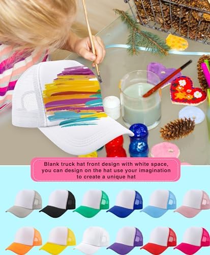 15 Pack Kids DIY Trucker Hats Bulk Summer Mesh Baseball Cap Blank Sublimation Trucker Cap for Child Summer