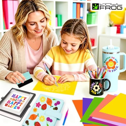 VINYL FROG 45PCS Accessories Bundle for Cricut-Vinyl Bundle for DIY Craft Projects，Ultimate Tools with Permanent Adhesive Vinyl, Holographic Vinyl, Transfer Tape, Cutting Mat, Weeding Tools, Scrape
