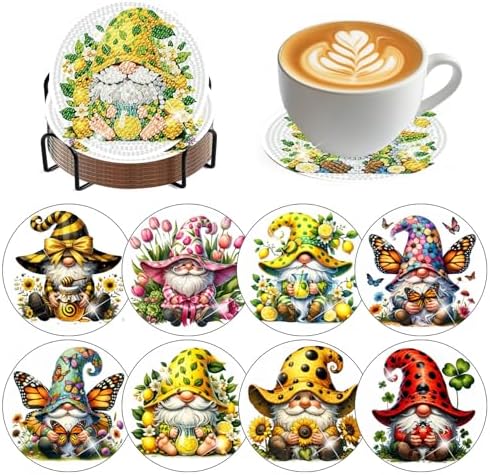 ijbnhd 8 PCS Diamond Art Coasters Gnomes Diamond Painting Coasters