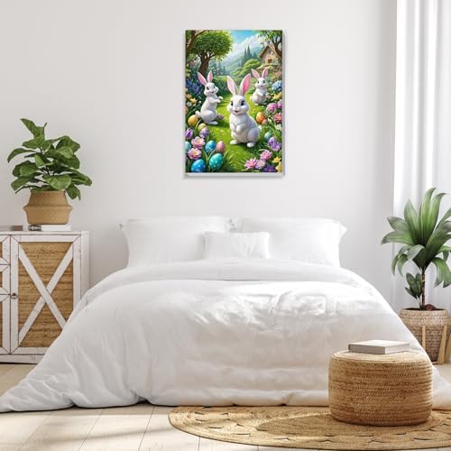 Bowetile Framed Paint by Numbers Easter Kit for Adults, Adults' Paint-by-Number Bunny Kits on Canvas, Painting by Numbers Rabbit, DIY Acrylic Number Painting for Home Wall Decor, 8x12in