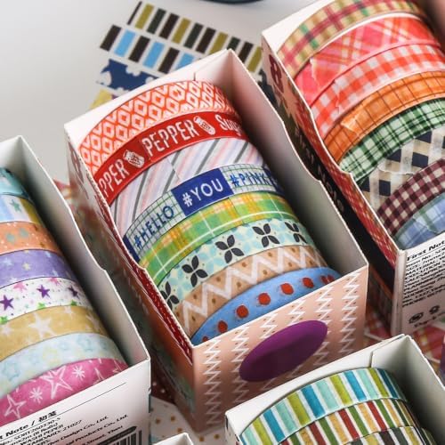 YUBBAEX 8 Rolls Basic Washi Tape Set Cute Pattern Masking Decorative Tapes for Arts, DIY Crafts, Journals, Planners, Scrapbooking, Wrapping (Travel Label)