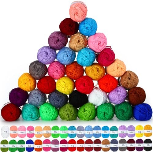 Coume 36 Polyester Yarn Skeins for Crocheting 50g 3268 Yards Multicolor DIY Soft Cotton Yarn Bulk for Weaving Knitting Beginners Dolls Gifts Crafts(36 Colors)