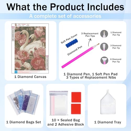 XTCIXAL Diamond Art Kits for Adults, Swan Diamond Painting, 12x16 Inch