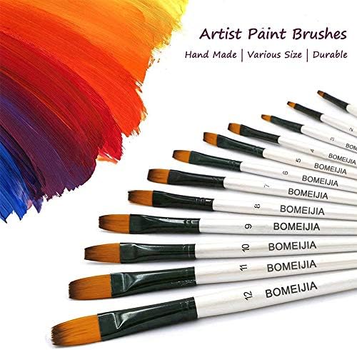 Watercolor Paint Brush Set, 12pcs Filbert Tip Nylon Hair Artist Paintbrushes for Acrylic Watercolor Oil Ink Canvas Painting, Face Body Nail Art, Model, Rock, Shoes & Crafts, Professionals Art Supplies