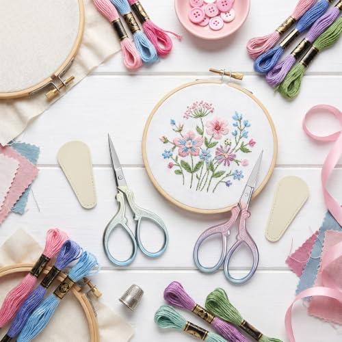 2 Pack Embroidery Scissors with Covers, Small Needlepoint Scissors (Style1)