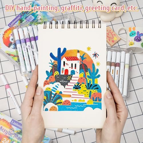 Linbsunne Paint Markers for Book Drawing, Coloring Illustrations, Ceramics, Card making, Note taking Planner,Set of 36 colors