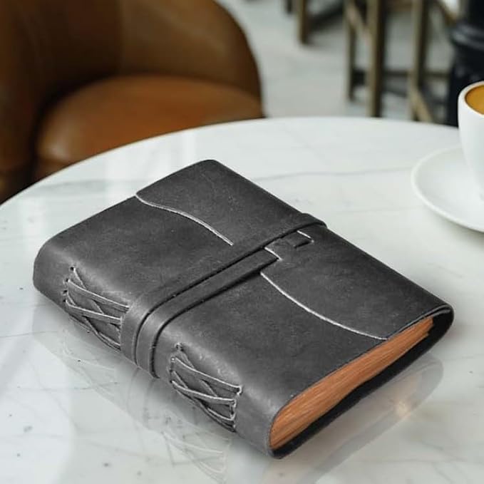 LEATHER VILLAGE Journal Leather Edge Cut, Black 7x5.