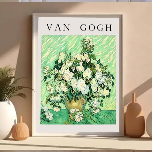 VeGuude Diamond Art Kits for Adults, Full Drill Van Gogh White Roses Diamond Painting Kits for Beginners, DIY Full Rhinestone 5D Diamond dots (Gemstone Craft), Home Wall Decoration (12x16 inch)