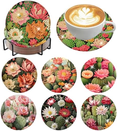 ijbnhd Cactus Diamond Painting Coasters Kit with Holde 4X4IN