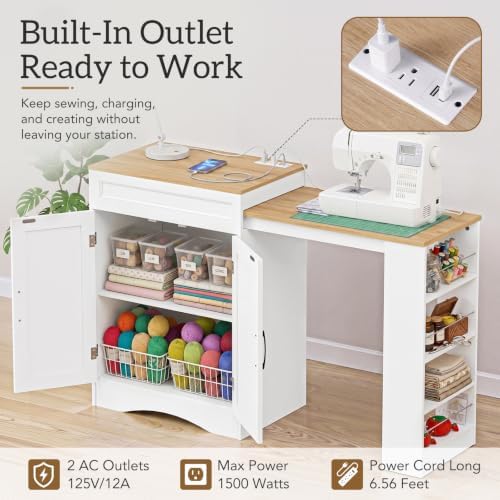 Multipurpose Foldable Sewing and Craft Table with Storage Cabinet