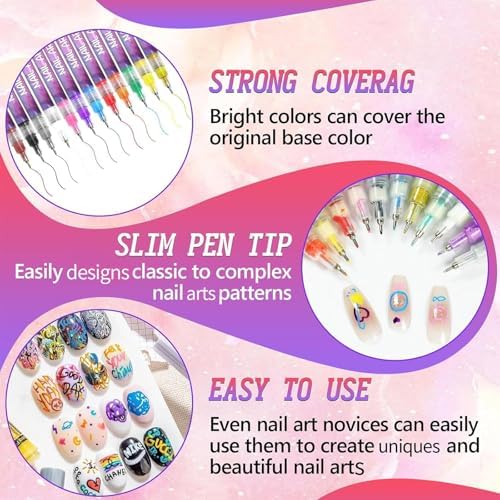 NEW 12 Colors Pens Set,Markers Polish Pen for 3D, Nail Point Graffiti Dotting Pen Drawing Painting Liner Brush for DIY Beauty Manicure Tools (24Colors)