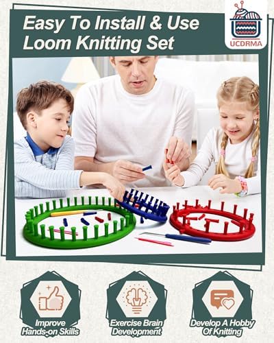 UCDRMA Knitting Looms for Beginners, Crochet Loom Knitting Kit with Step-by-Step Instructions, Cost-Effective 3 Size Round Knitting Loom, Easy & Quick Hat Knitting Loom Set/Scarf Loom Knitting Set