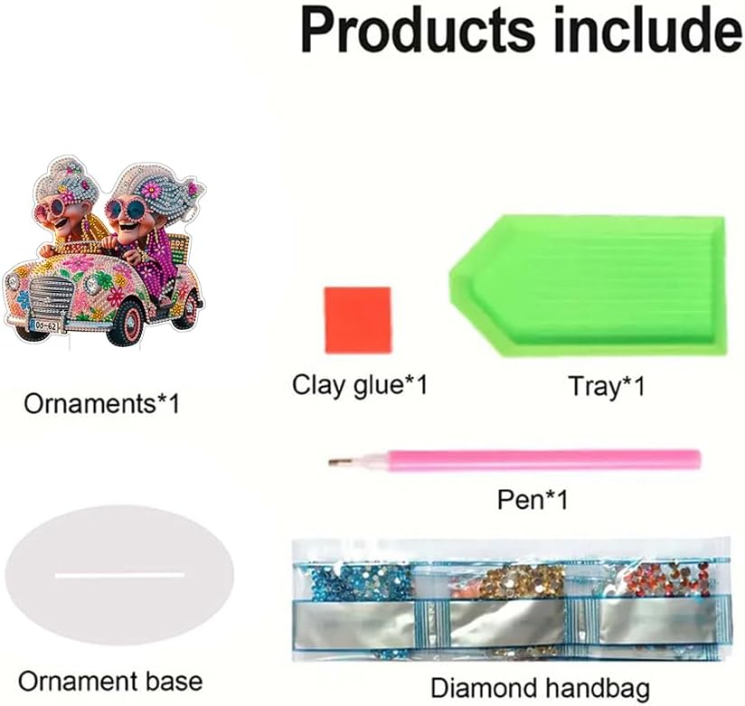 EIBEILI DIY 5D Tabletop Diamond Art Painting Kit，Double Sided Desktop Ornament Special Shaped Rhinestone Desk Placement Ornament，Home Stand Up Gem Painting Craft Kit (Driving Grandma)