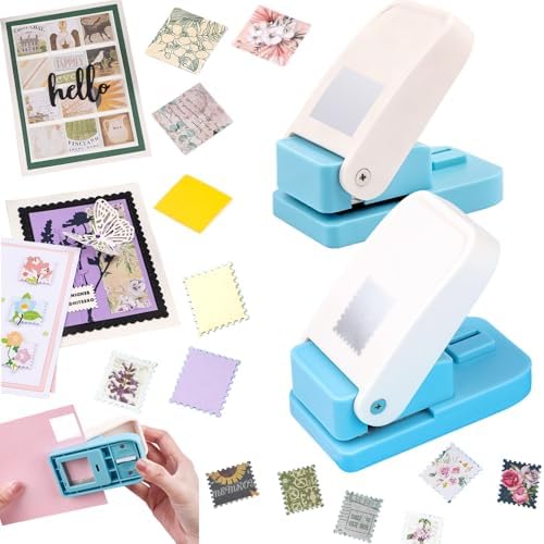 2 Pcs Craft Hole Punch, 1X0.8 inch Rectangular Postage Stamp Punches & 1" Square Hole Punches, Lever Action Puncher for Paper Crafting Scrapbooking DIY Projects Arts Crafts Supplies Scrapbook Decors
