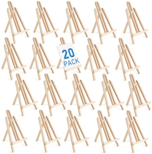 Falling in Art 12 Inch Tabletop Wood Display Easel Stand, 20 Pack | A-Frame Artist Easel for Painting Canvas, Portable Photo, Picture and Sign Holder