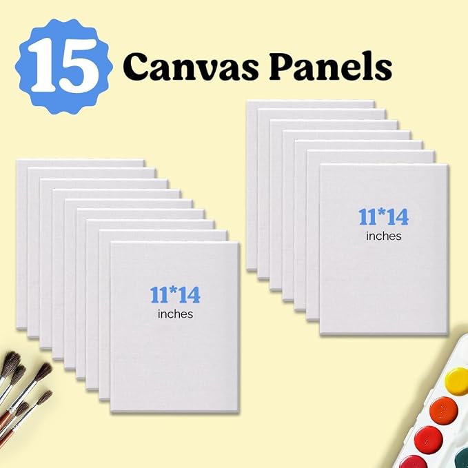 Chalkola 11x14 Canvas for Painting, 15 Bulk Value Pack - Blank Panels | For Painting Acrylic, Oil, Watercolor - Primed 100% Cotton Boards, Acid-Free for Artists, Hobby Painters, Kids & Beginners