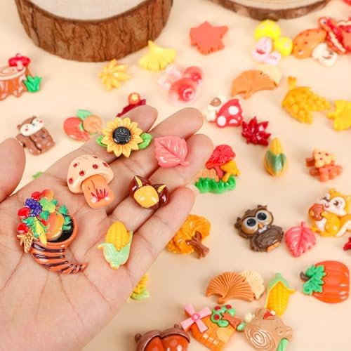 60Pcs Fall Resin Charms, Mini Autumn Flatback Charms for DIY Crafts