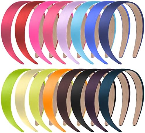 anezus 16 Pcs Satin Headbands Bulk 1 Inch Anti-slip Ribbon Hair Bands Plain Hard Headbands for Women Girls DIY Craft Hair Accessories (Multicolor)