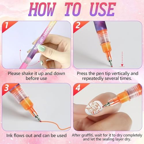 NEW 12 Colors Pens Set,Markers Polish Pen for 3D, Nail Point Graffiti Dotting Pen Drawing Painting Liner Brush for DIY Beauty Manicure Tools (24Colors)