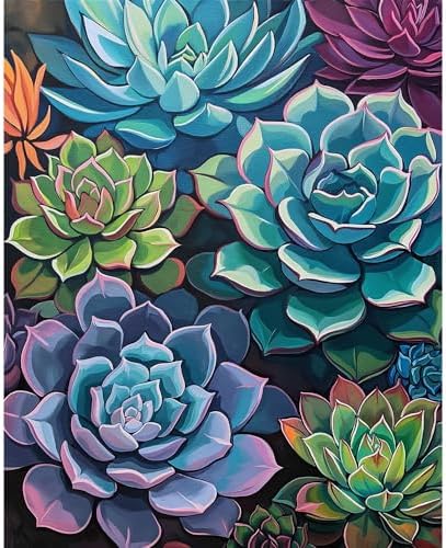 Natuyalo Paint by Numbers for Adults Beginner, Succulent Plants Acrylic Easy Paint by Numbers Kits Garden Landscape Craft Kits for Adults Suitable for Home Wall Decoration Flameless 16x20 Inch