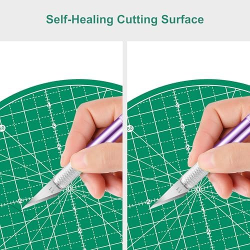 Headley Tools 10"x10" Round Rotating Cutting Mat, Self Healing Mat with 360-Degree Rotation & Anti-Slip Base, Sewing Board Cutting Mat Perfect for Fabric Quilting Leather Hobby Project, Green