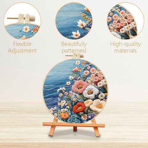 SCECALA 4 Sets Ocean Floral Embroidery Kit