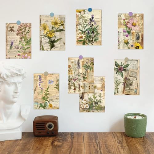 Bomichi 16 Sheets Scrapbook Paper, Vintage Decorative Scrapbook Supplies for Junk Journal Card Making Picture Art Collage DIY 4.1x5.8 inches, Plants theme