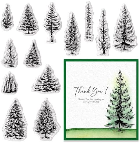 Large Trees Clear Stamps for Card Making, Forest Woods Background Clear Rubber Stamps Grove Pine Trees Background Transparent Rubber Seal Stamps for DIY Photo Scrapbooking Card Album Crafting Supplies