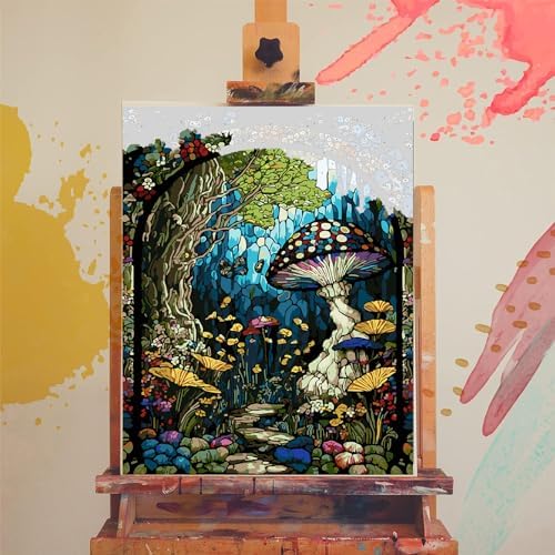 Mushroom Paint by Numbers for Adults - Stained Glass Paint by Number