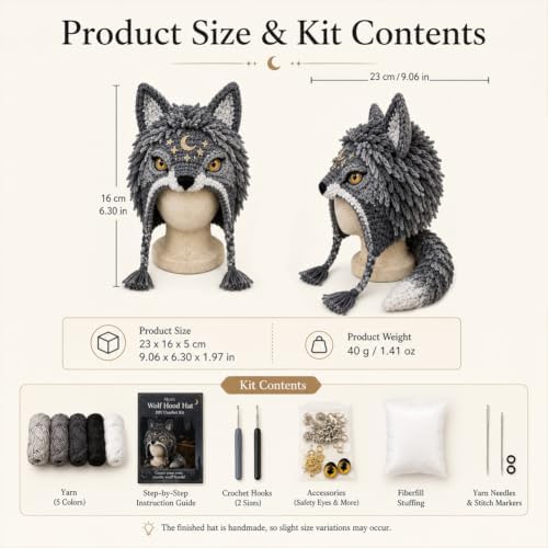 Fantasy Animal Hood Hat DIY Crochet Kit, Complete Crochet Starter Set