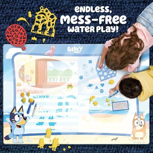 Bluey Water Drawing Mat - Mess-Free Water Art with Stamps, Stencils, and Reusable Accessories for Toddlers